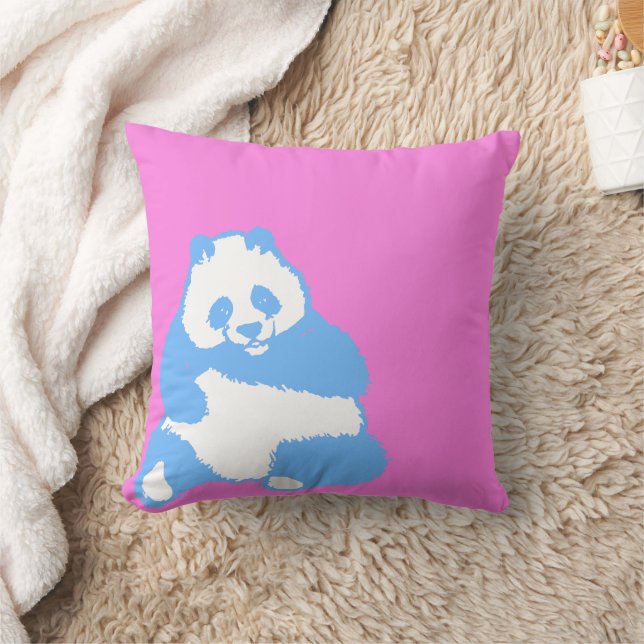 Pop Blue Panda Pink Throw Pillow (Blanket)