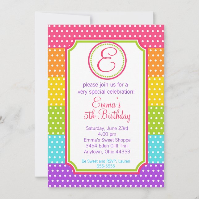 Pop Candy Birthday Invitations (Front)