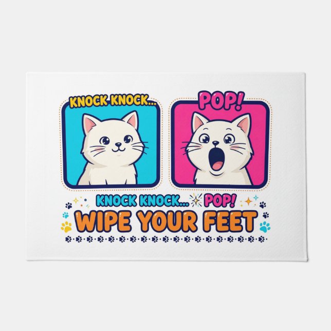 Pop Cat Knock Knock Funny Doormat (Front)