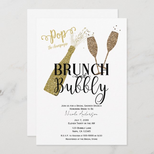 POP Champagne Brunch & Bubbly Bridal Shower   Invitation (Front/Back)