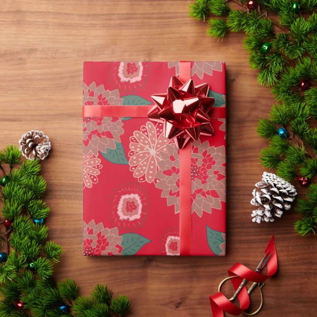 Pop ChristmasFlowerBurst Wrapping Paper Red Green  (Holiday Gift)