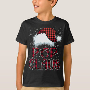 Pop Claus Merry Christmas Buffalo Plaid Red Santa  T-Shirt