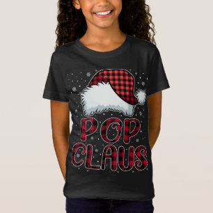 Pop Claus Merry Christmas Buffalo Plaid Red Santa  T-Shirt