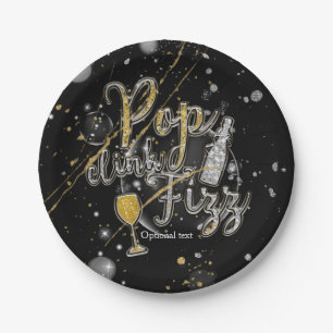 POP CLINK FIZZ Champagne Bubbles Party Celebration Paper Plate