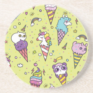 Pop Cute Ice Cream: Animal Pattern Coaster