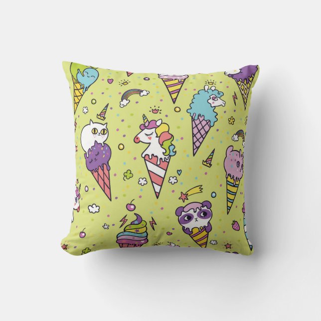 Pop Cute Ice Cream: Animal Pattern Cushion (Front)