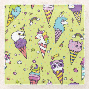 Pop Cute Ice Cream: Animal Pattern Glass Coaster