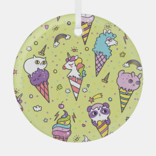 Pop Cute Ice Cream: Animal Pattern Glass Tree Decoration