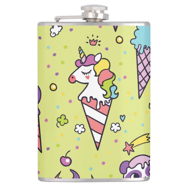 Pop Cute Ice Cream: Animal Pattern Hip Flask (Front)