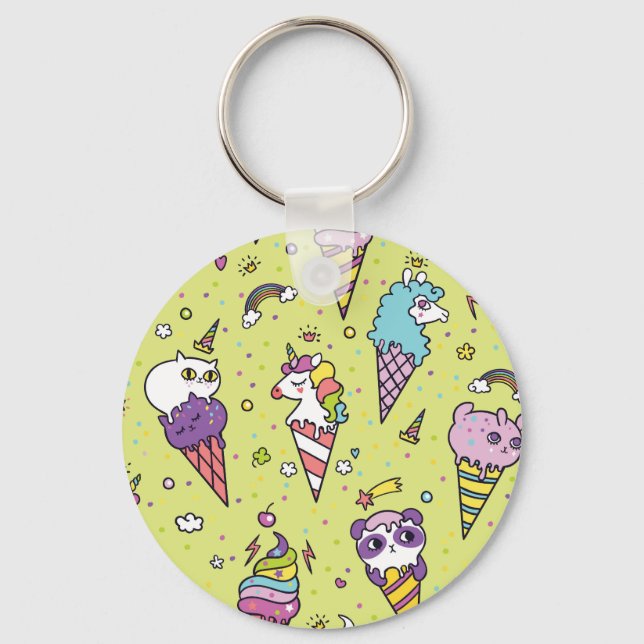 Pop Cute Ice Cream: Animal Pattern Key Ring (Front)