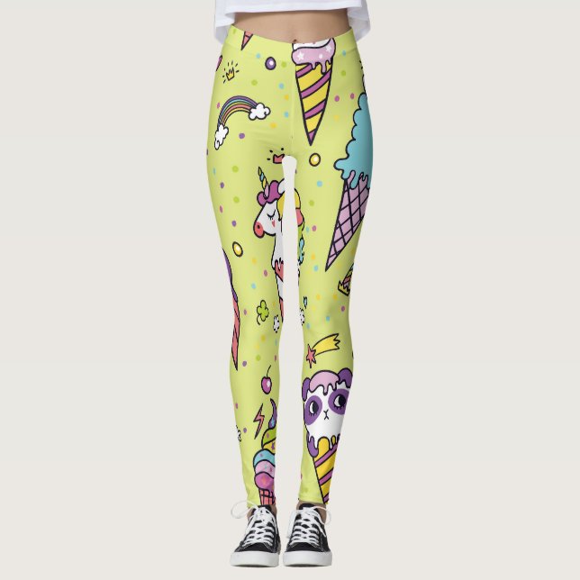 Pop Cute Ice Cream: Animal Pattern Leggings (Front)