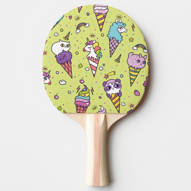 Pop Cute Ice Cream: Animal Pattern Ping Pong Paddle (Front)