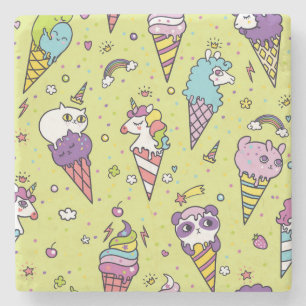 Pop Cute Ice Cream: Animal Pattern Stone Coaster