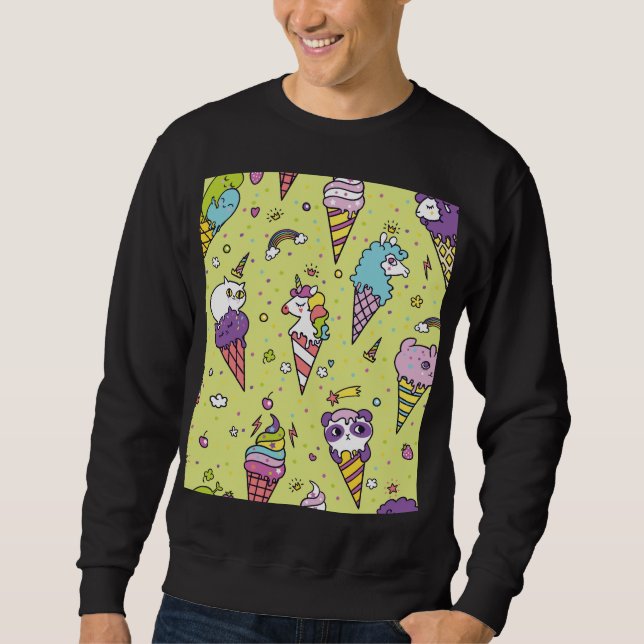 Pop Cute Ice Cream: Animal Pattern Sweatshirt (Front)
