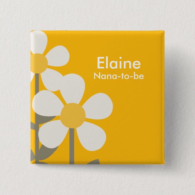 POP DAISY Yellow Flowers Personalised Button (Front)
