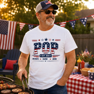 Pop Est 2026 USA Patriotic Flag Custom Kids Name T-Shirt