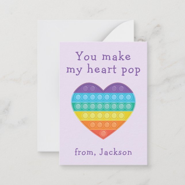 Pop fidget classroom valentine lavendar note card (Front)