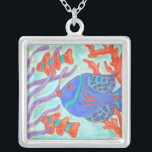 Pop Fish Silver Plated Necklace<br><div class="desc">Swim under the sea with this beautiful water coloured fish. This painting by Nancy Slocum captures the beautiful water life under seas. It captures the multi-coloured fish with surrounded by wild kelp as they swiftly swim through. Get your beautiful fishes today on your next Zazzle product.</div>