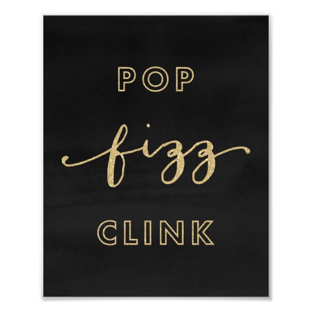 Pop Fizz Clink Black and Gold Art Print (Front)