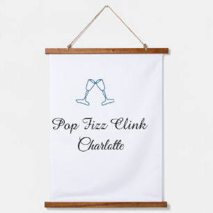 Pop fizz clink blue champagne bottle new year hanging tapestry