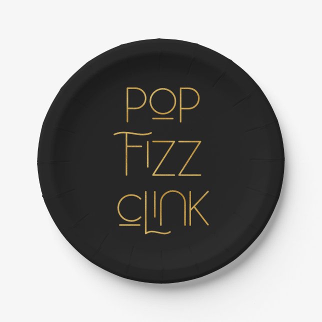 Pop Fizz Clink Elegant Typography Paper Plate (Front)