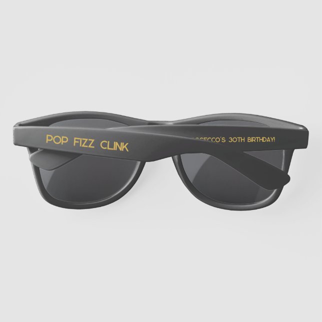 Pop Fizz Clink Elegant Typography Sunglasses (Back)
