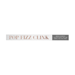 Pop Fizz Clink Faux Rose Gold Foil Holiday Label
