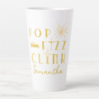 Pop Fizz Clink Gold Typograpy Modern New Years Eve Latte Mug