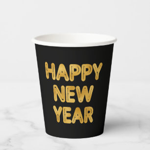 Pop Fizz Clink Modern Typography Happy New Year Paper Cups