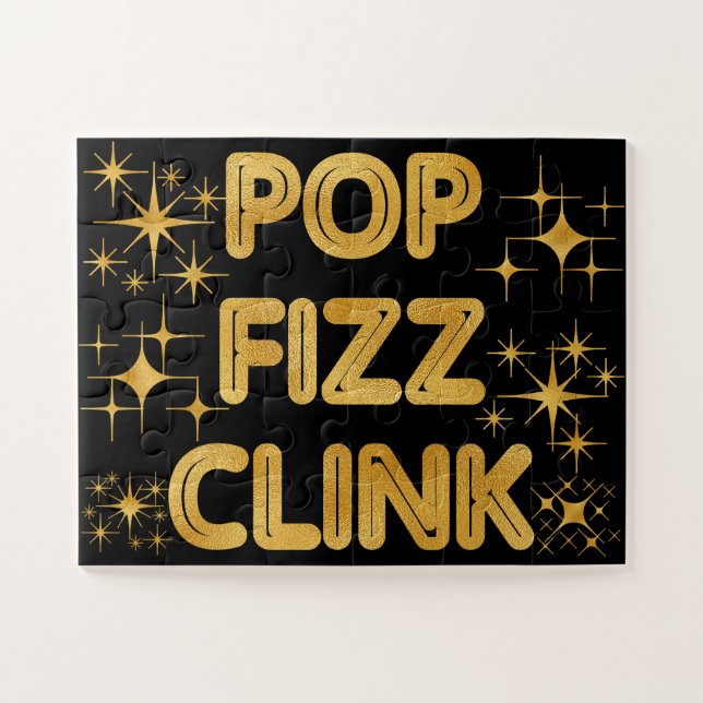 Pop Fizz Clink Modern Typography New Year's Eve Jigsaw Puzzle (Horizontal)