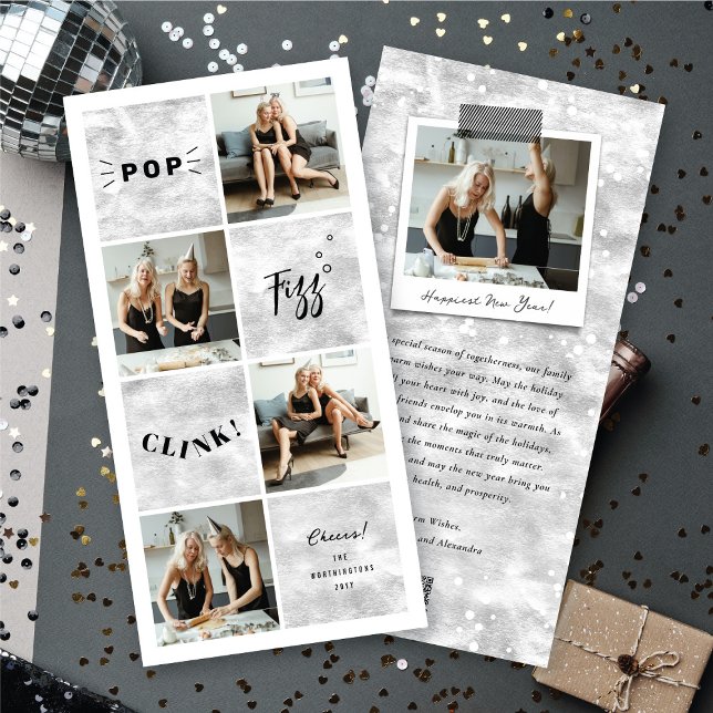 Pop Fizz Clink New Year Blocks 4 Photo Collage Holiday Card (Pop Fizz Clink New Year Blocks 4 Photo Collage Holiday Card @ fat_fa_tin)