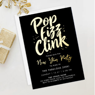 Pop Fizz Clink Stylish Black New Year Party Script