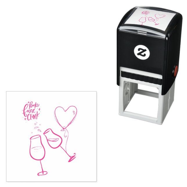 Pop Fizz Clink Wine Glasses Heart Balloon Self-inking Stamp (In Situ)