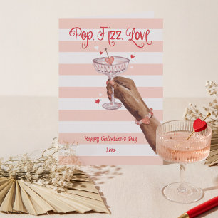 Pop Fizz Love Cocktail Cheer Happy Galentine's Day Holiday Card