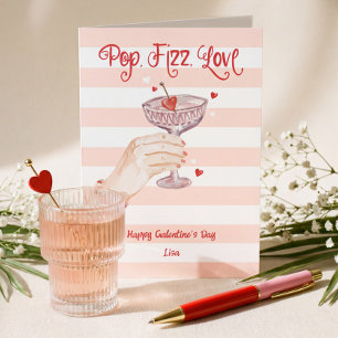 Pop Fizz Love Cocktail Cheer Happy Galentine's Day Holiday Card