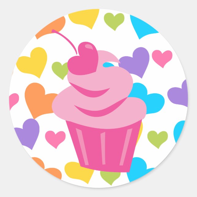Pop Heart Cupcake Classic Round Sticker (Front)