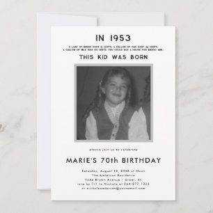 Pop History   Photo Birthday Party  Invitation