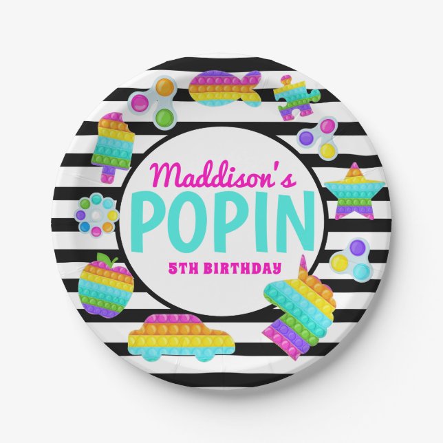 Pop It Birthday Invitation, Pop Fidget Invitation, Paper Plate (Front)