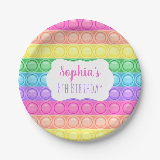 Pop It Birthday Party Paper Plate, Girl Birthday Plate (Front)
