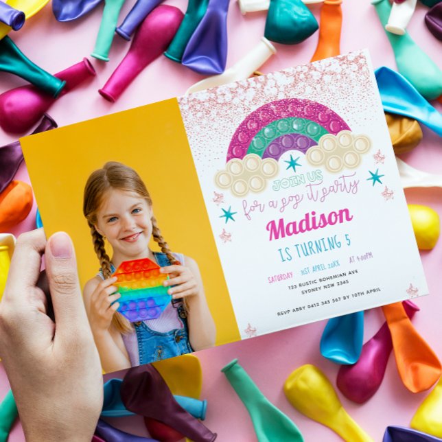 Pop It Birthday Party Rainbow Photo Invitation (Creator Uploaded)