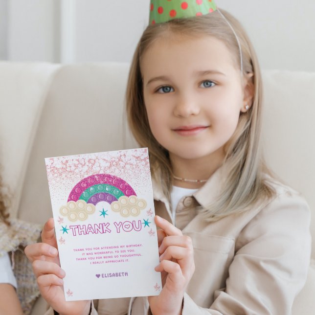 Pop It Birthday Personalised Rainbow glitter Thank You Card (Creator Uploaded)
