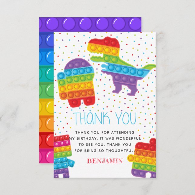 Pop It Boy Birthday Dinosaur Robot Thank You Card (Front/Back)