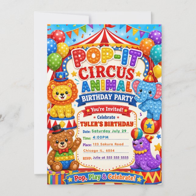 Pop It Circus Birthday Party Invitation (Front)