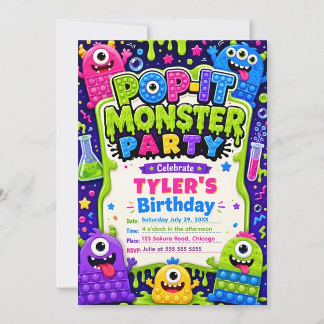 Pop It Cute Monsters Birthday Party Invitation (Front)