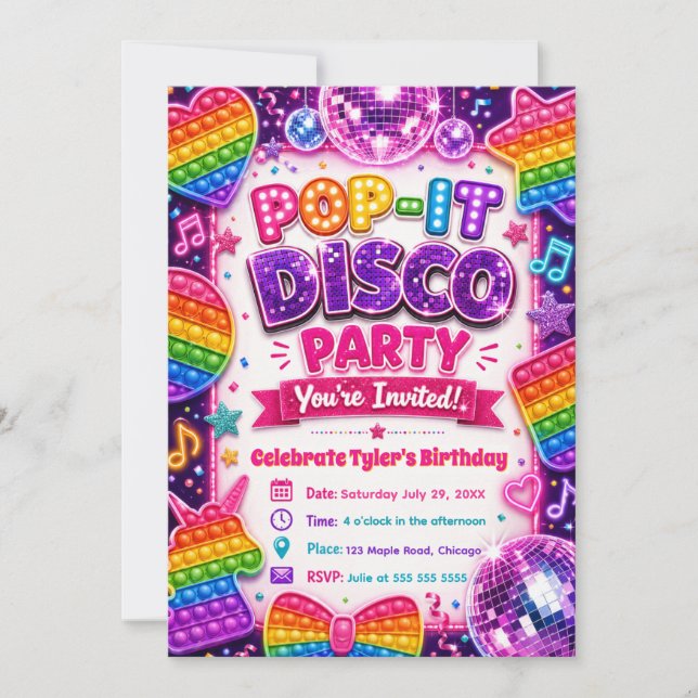 Pop It Disco Birthday Party Invitation (Front)