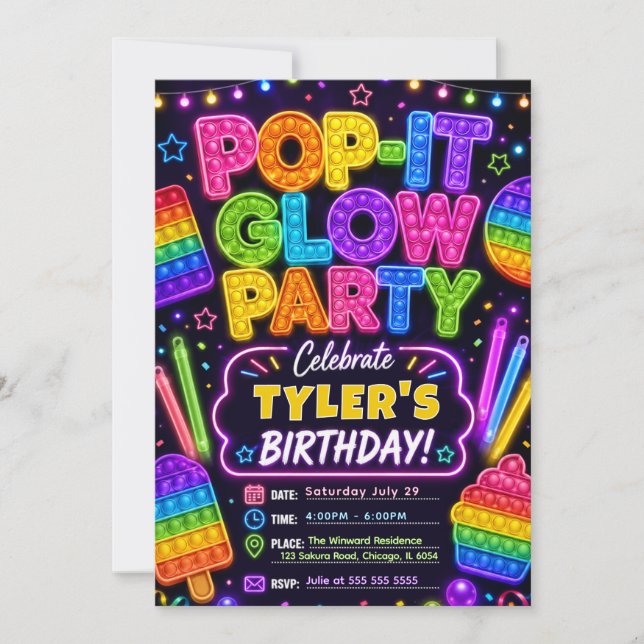 Pop It Glow Birthday Party Invitation (Front)