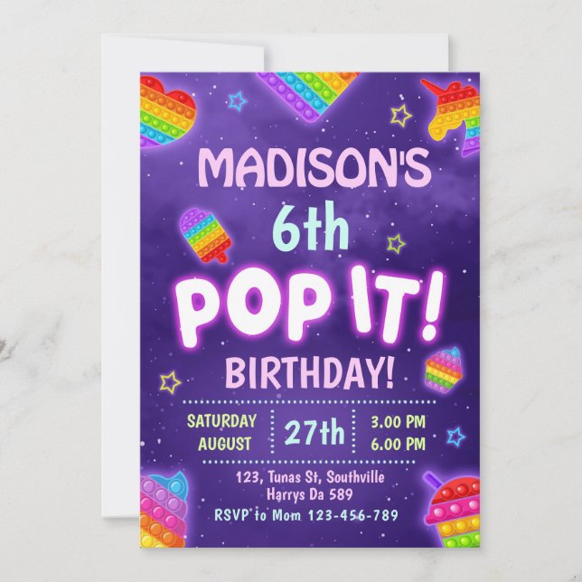 Pop it Glow Kids Birthday Party Invitation (Front)