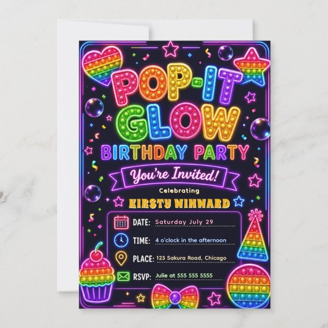 Pop It Glow Party Birthday Party Invitation (Front)