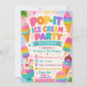 Pop It Ice Cream Birthday Party Invitation