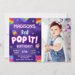 Pop it Neon Glow Kids Birthday Party Photo Invitation